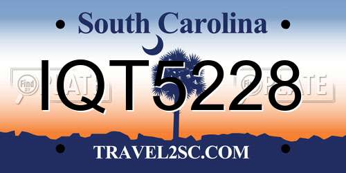 IQT5228 South Carolina License Plate
