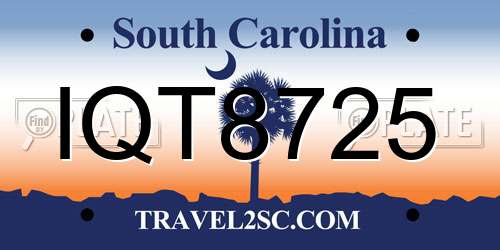 IQT8725 South Carolina License Plate