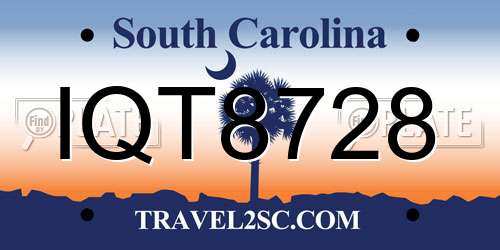 IQT8728 South Carolina License Plate