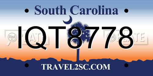 IQT8778 South Carolina License Plate