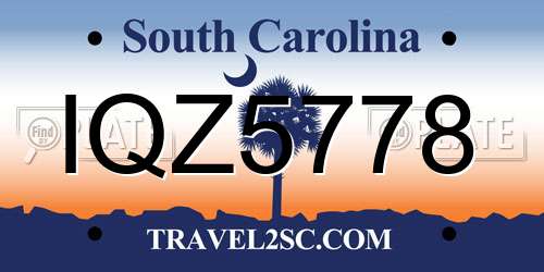 IQZ5778 South Carolina License Plate