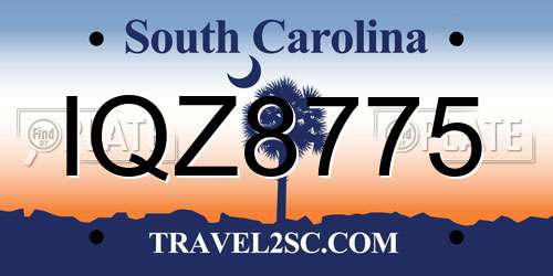 IQZ8775 South Carolina License Plate
