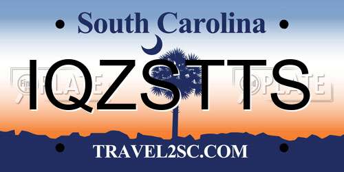 IQZSTTS South Carolina License Plate