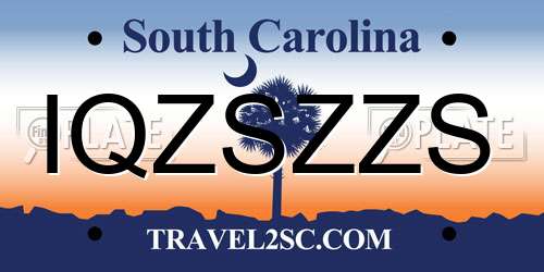 IQZSZZS South Carolina License Plate