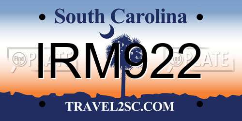 IRM922 South Carolina License Plate