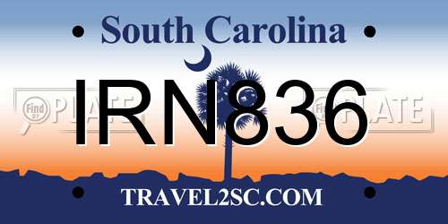 IRN836 South Carolina License Plate