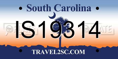 IS19314 South Carolina License Plate