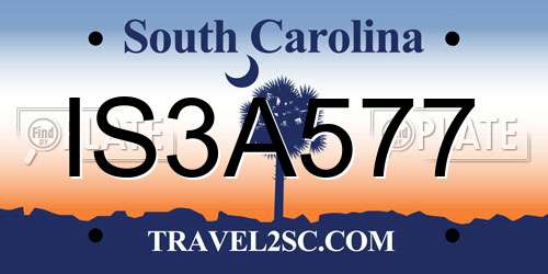 IS3A577 South Carolina License Plate