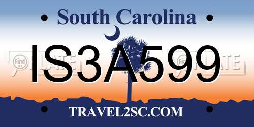 IS3A599 South Carolina License Plate