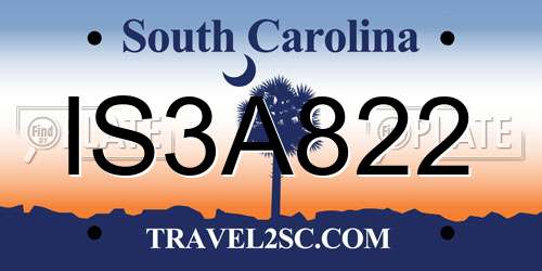 IS3A822 South Carolina License Plate