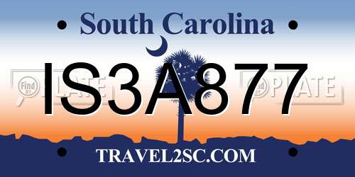 IS3A877 South Carolina License Plate