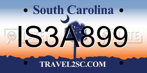 IS3A899 South Carolina License Plate