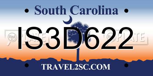 IS3D622 South Carolina License Plate