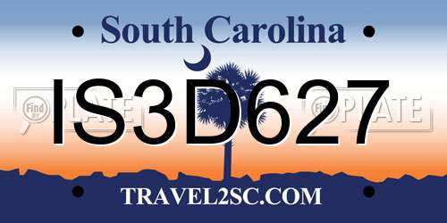 IS3D627 South Carolina License Plate
