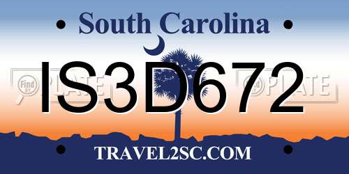 IS3D672 South Carolina License Plate