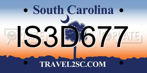 IS3D677 South Carolina License Plate