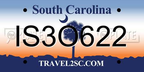 IS3O622 South Carolina License Plate
