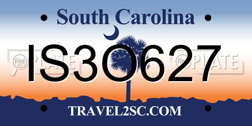 IS3O627 South Carolina License Plate