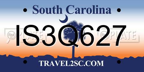 IS3Q627 South Carolina License Plate
