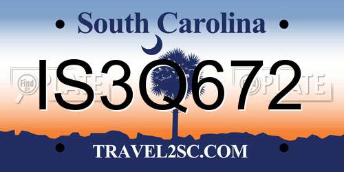 IS3Q672 South Carolina License Plate