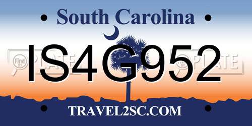 IS4G952 South Carolina License Plate