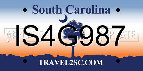 IS4G987 South Carolina License Plate