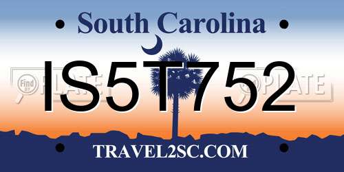 IS5T752 South Carolina License Plate