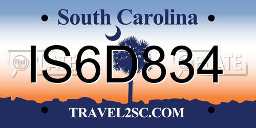 IS6D834 South Carolina License Plate