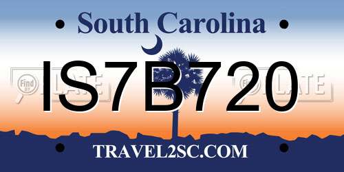 IS7B720 South Carolina License Plate