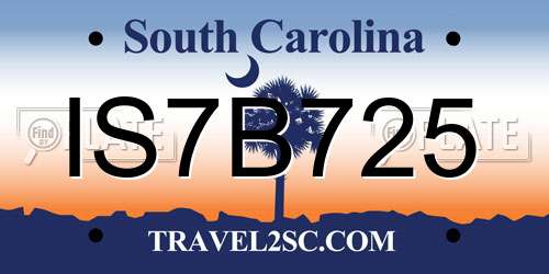 IS7B725 South Carolina License Plate