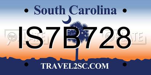 IS7B728 South Carolina License Plate