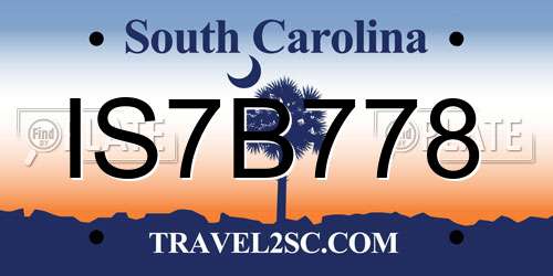 IS7B778 South Carolina License Plate