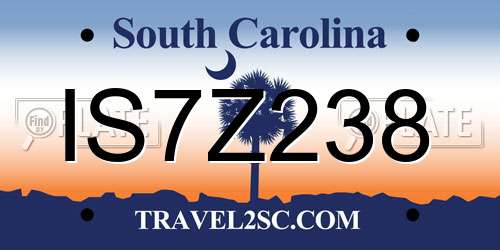 IS7Z238 South Carolina License Plate