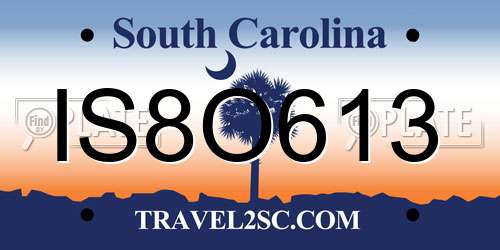 IS8O613 South Carolina License Plate