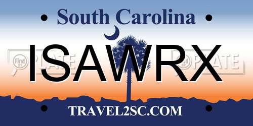 ISAWRX South Carolina License Plate