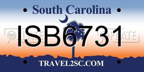 ISB6731 South Carolina License Plate