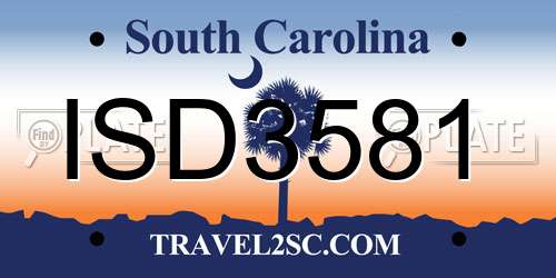 ISD3581 South Carolina License Plate