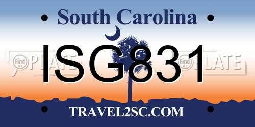 ISG831 South Carolina License Plate