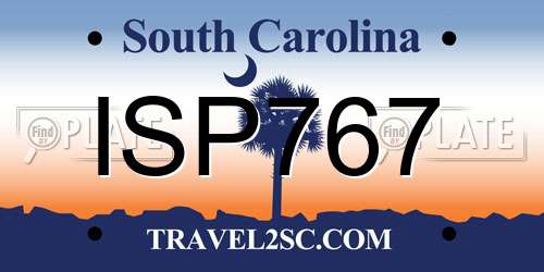 ISP767 South Carolina License Plate