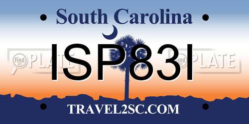 ISP83I South Carolina License Plate