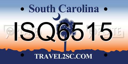 ISQ6515 South Carolina License Plate