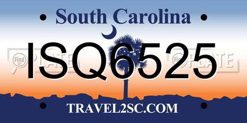 ISQ6525 South Carolina License Plate