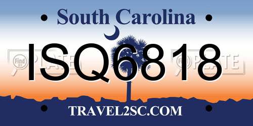 ISQ6818 South Carolina License Plate