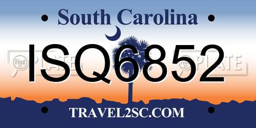 ISQ6852 South Carolina License Plate