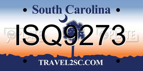ISQ9273 South Carolina License Plate
