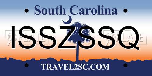 ISSZSSQ South Carolina License Plate