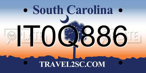 IT0Q886 South Carolina License Plate