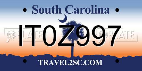 IT0Z997 South Carolina License Plate