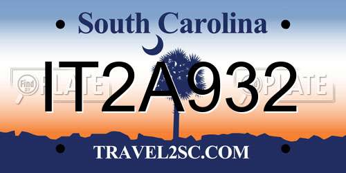 IT2A932 South Carolina License Plate