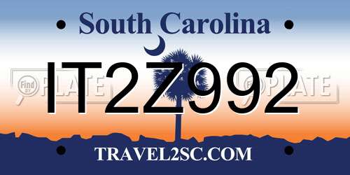 IT2Z992 South Carolina License Plate